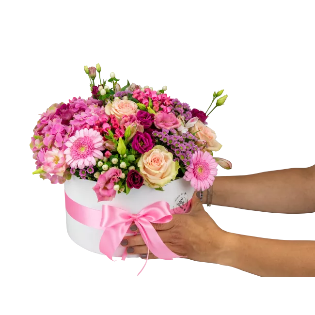 Box růžových květin